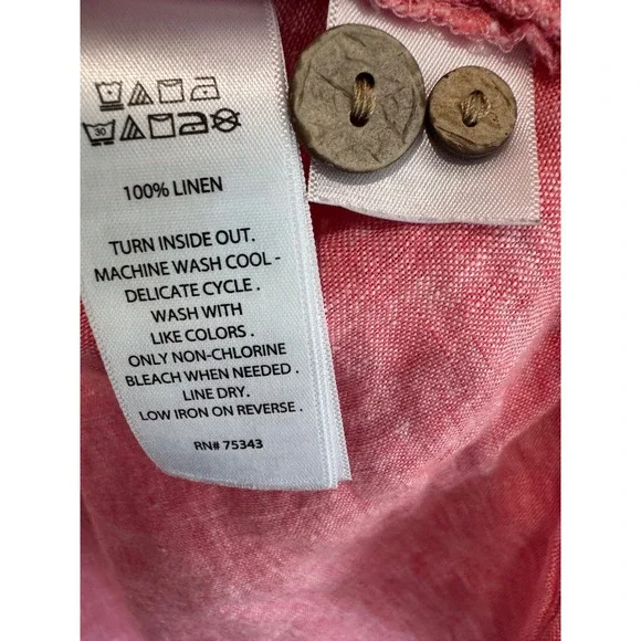 Sigrid Olsen Womens 2X Pink 100% Linen Roll Tab Sleeve Henley Tunic Top Blouse - Picture 6 of 6